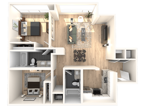 Floor plan for 2 beds, 1 bath, 1013 sqft